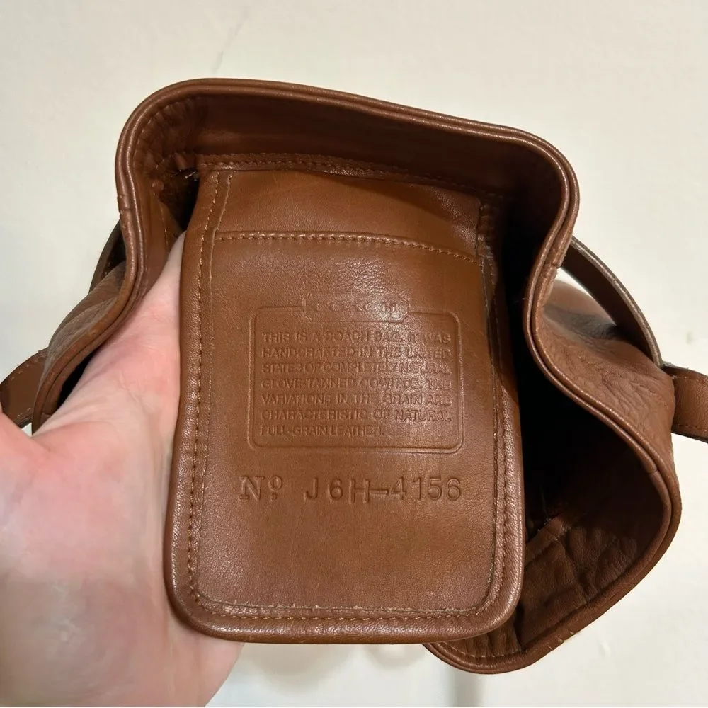 Vintage Coach 4156 Toffee Brown Leather Soho Belted Bucket Buckle Pouch Bag